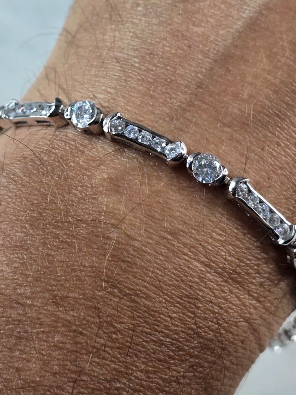 Womens Sterling Silver CZ Tennis Bracelet 13.9g E6663